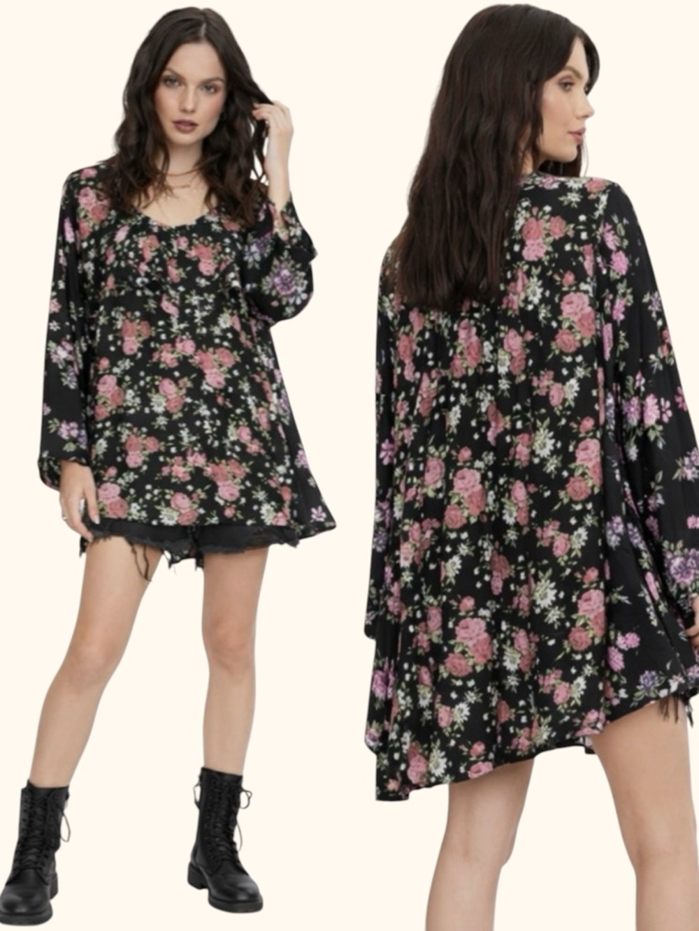 FREE PEOPLE Loretta Floral Tunic Top Dress with‎ Pockets